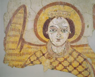 Crowned archangel with spread wings, from the cathedral of Faras, Sudan